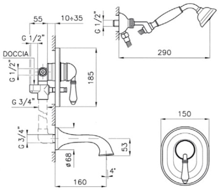 Смеситель для ванны NICOLAZZI Classico 3400DB75