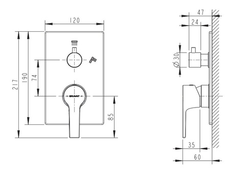 Смеситель для ванны встроенный Bravat Prolate P69219CP-2-ENG