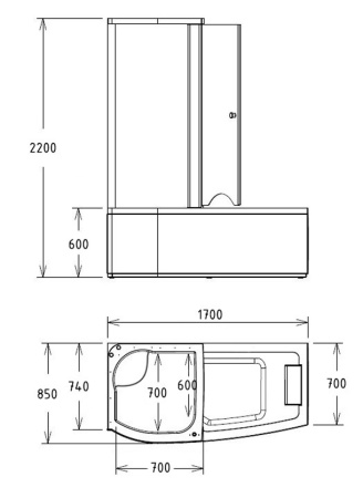 Акриловая ванна (170х85) Gemy G8040 C L с гидромассажем, левая