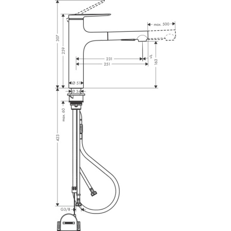 Смеситель для кухни Hansgrohe Zesis M33 sBox lite 74804670, черный матовый