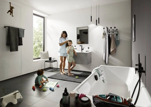 Двойной держатель полотенец Hansgrohe AddStoris 41743340 шлифованный черный хром 