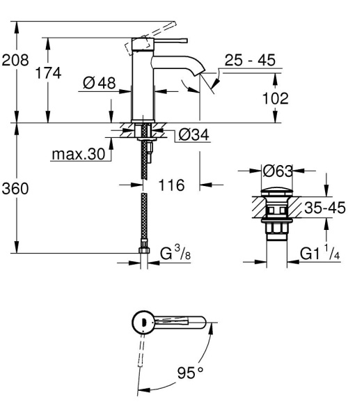 Смеситель для раковины однорычажный Grohe Essence 24179 001 (24179001) хром