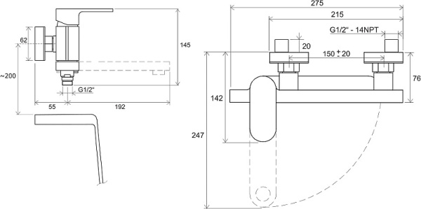 Смеситель для ванны Ravak Chrome CR 022.00/150 X070042