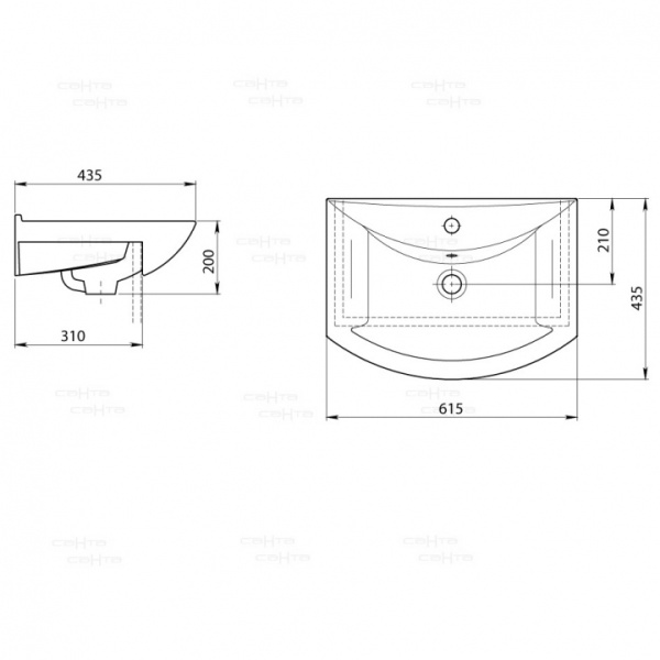 Раковина полувстраиваемая (62х44) СаНта     Грация60