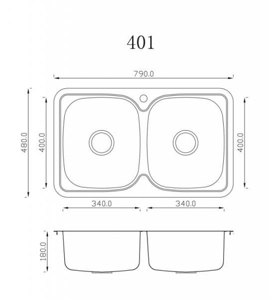 Кухонная мойка (79х48) EMAR 401