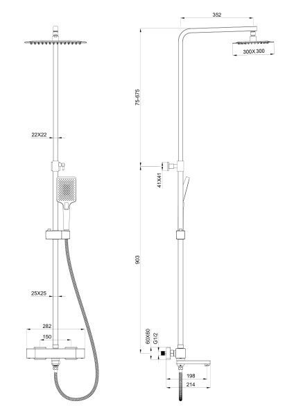 Душевая система с термостатом WONZON & WOGHAND, темный графит WW-88739901-BGM Душевая система с термостатом WONZON & WOGHAND, темный графит WW-88739901-BGM