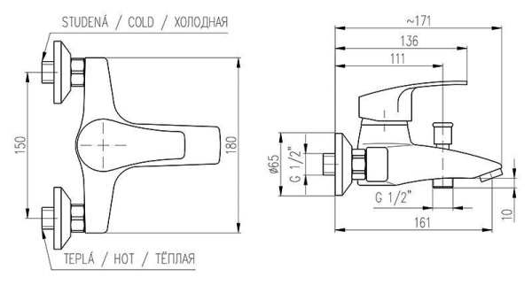 Смеситель для ванны Rav Slezak Kongo K054.5 Смеситель для ванны Rav Slezak Kongo K054.5