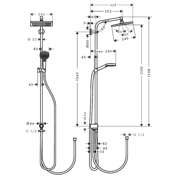 Душевая стойка Hansgrohe Crometta E 240 1jet Showerpipe Reno EcoSmart 27289000 хром