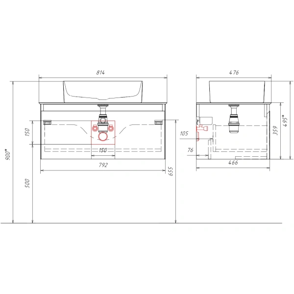 Столешница 80 см Aqwella Geometria STG814X476GS серый мрамор