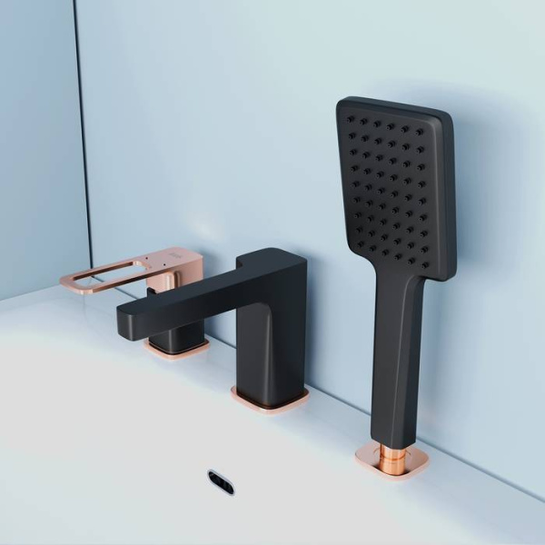 Смеситель на борт ванны на 3 отверстия с керамическим дивертором, IDDIS Slide SLIBG30i07, черный