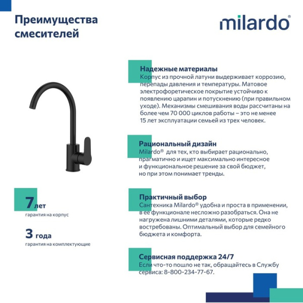 Смеситель для кухни Milardo Poli POLBLJ0M05