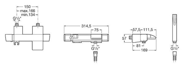 Смеситель для ванны с душем Roca Thesis A5A1150C00