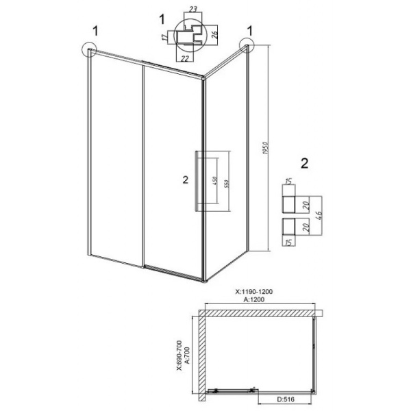 Душевой уголок (120х70) Grossman Galaxy 120.K33.01.1270.21.00