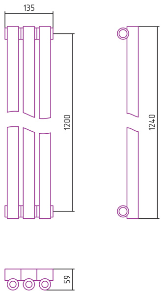 Полотенцесушитель Водяной Сунержа Эстет-0 (120х13) 3 секции Матовый Черный 31-0331-1203
