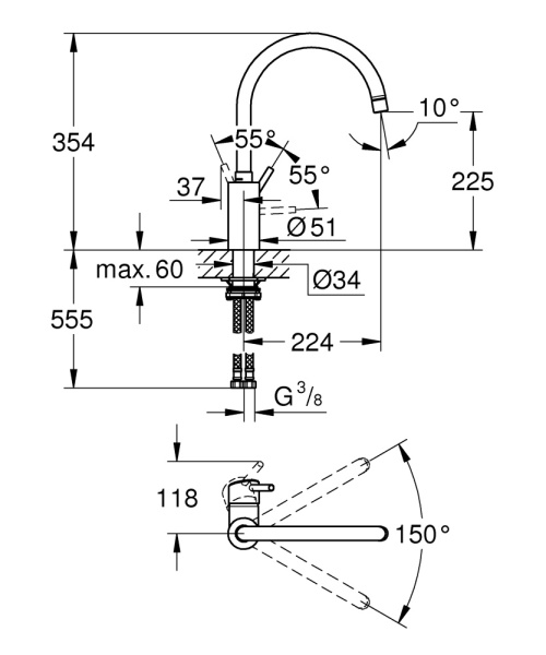 Смеситель для кухни однорычажный Grohe Concetto 32661 DC3 (32661DC3) суперсталь