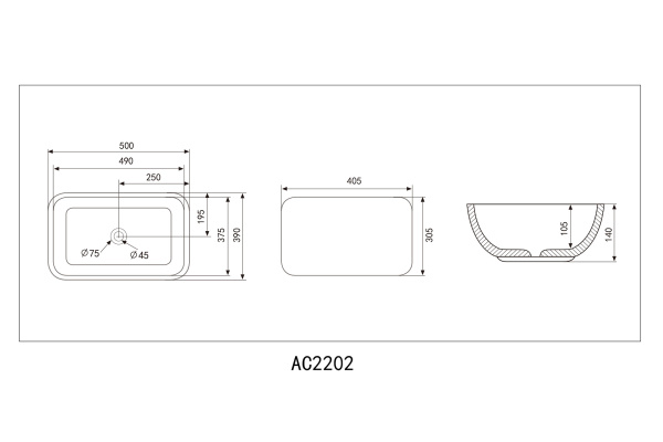 Раковина накладная ABBER Rechteck AC2202MG серая матовая