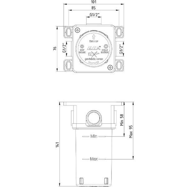 Скрытая часть для смесителя E.C.A 102166102EX