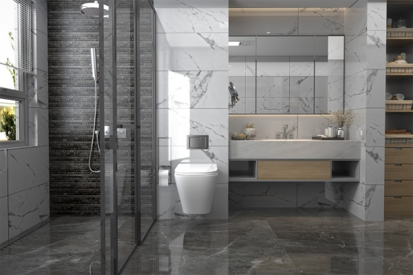 Комплект подвесной унитаз ABBER Rechteck AC1201 белый с инсталляцией AC0105 и кнопкой AC0121NG никель