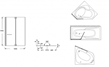 Шторка на ванну (100х140) Jacob Delafon Bain Douche Neo E4931-GA