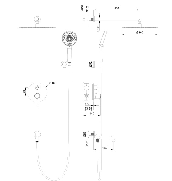 Душевая система встраиваемая WONZON & WOGHAND TOR, розовое золото WW-88939073-RG