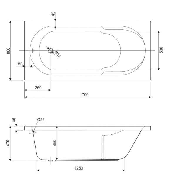 Акриловая ванна (170х80) CEZARES ARNO-170-80-45-W37 Акриловая ванна (170х80) CEZARES ARNO-170-80-45-W37