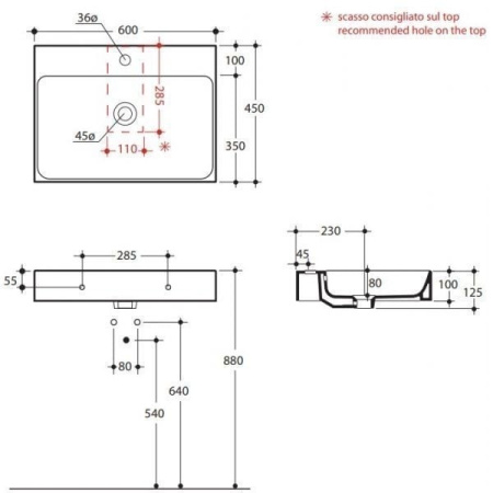 Раковина подвесная (60х45) Kerasan Cento 353101*1 белая