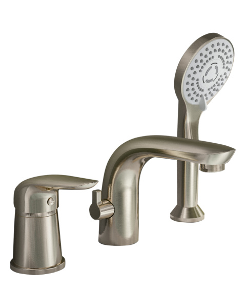 Смеситель на борт ванны однорычажный с душевым набором Orange M60-333ni  никель