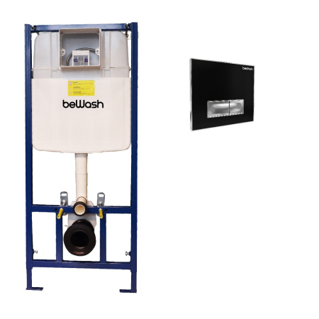 Комплект Инсталляция beWash для подвесного унитаза BW74 с кнопкой смыва Vago P05BC, Черное стекло/Хром  K500RZVP0500SYC00000