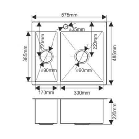 Кухонные мойки:(57,5х48,5х20,5) MELANA ProfLine H575485S с коландером, сатин
