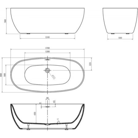 Акриловая ванна (170х80) ABBER AB9265-1.7 без гидромассажа, белый