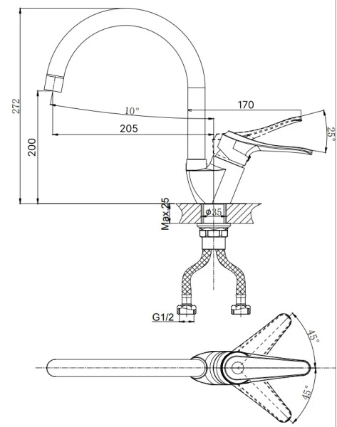Смеситель для кухни RUSH Jawa JA0735-22