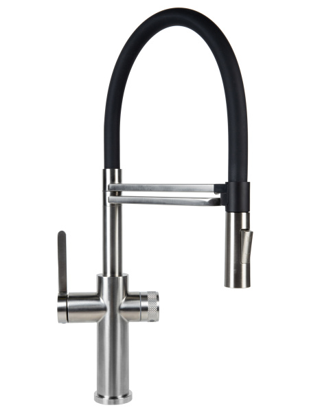 Смеситель для кухни однорычажный с каналом для питьевой воды и гибким изливом Agger Elegant A3252522 сатин матовый