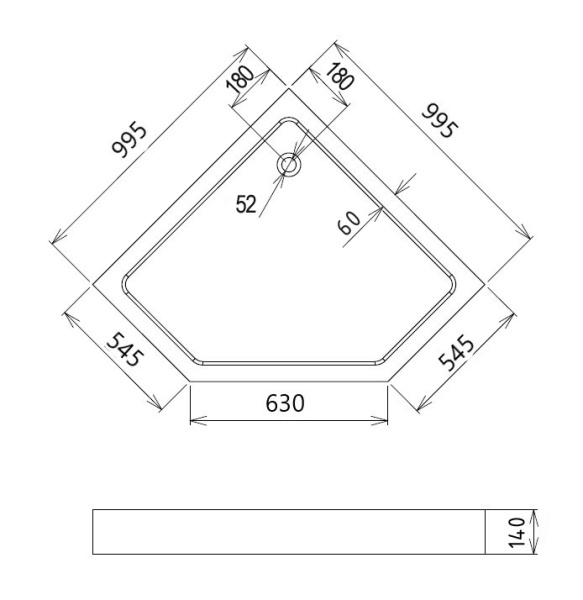 Акриловый душевой поддон (100х100) Gemy ST11T пятиугольная, белый