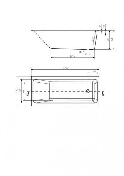 Ванна акриловая прямоугольная Cersanit CREA 170x75 P-WP-CREA*170NL