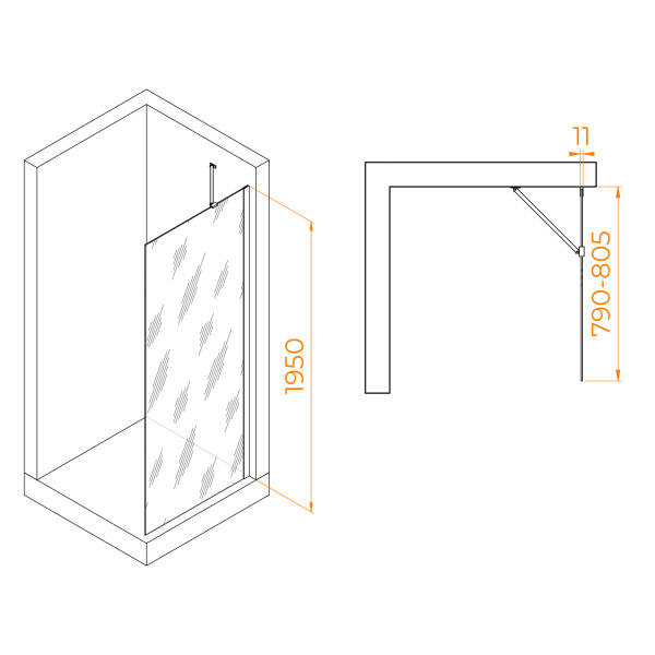 Душевая перегородка 80 см RGW WA-102B Walk In 351010208-24 матовое