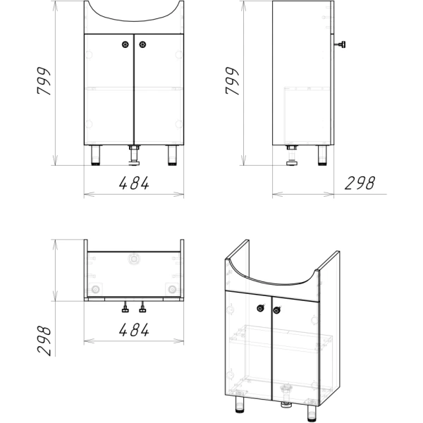 Тумба напольная Grossman КРИТ - ЭКО 50 см 105005 на ножках, с дверками