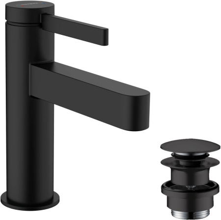 Смеситель для раковины с донным клапаном Push-Open Hansgrohe Finoris 76010670 черный матовый