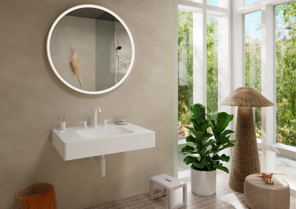 Смеситель для раковины на 3 отверстия с донным клапаном Push-Open Hansgrohe Tecturis S 73330700 белый матовый