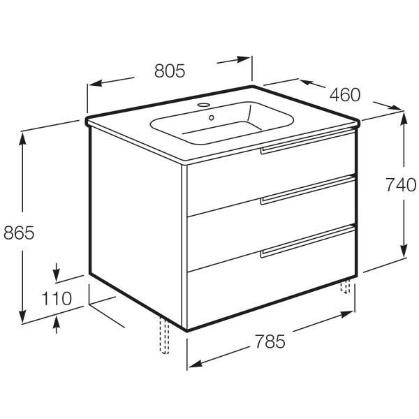 Тумба под раковину Roca Victoria Nord Ice Edition 80 3 ящика ZRU9302835