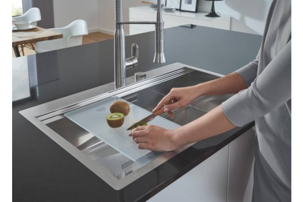 Мойка из нержавеющей стали с корзинчатым вентилем расположение основной чаши слева GROHE K1000 80-S 31581SD1