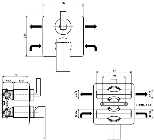 Смеситель для ванны Kerama Marazzi Fioretto V2CR6911KM Смеситель для ванны Kerama Marazzi Fioretto V2CR6911KM