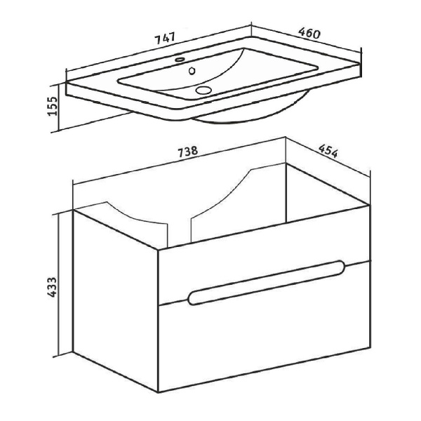 Тумба под раковину Runo подвесная 1 ящик  Парма 75 (00000001140)