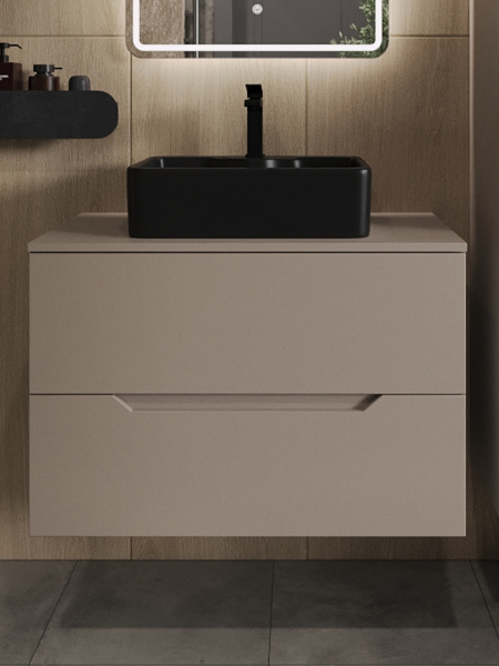 Тумба с раковиной подвесная 80 см, Orange Line Li-80TuLMDF+B01-475MB латте/черный