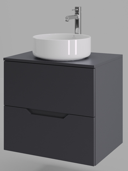 Тумба с раковиной подвесная 60 см, Orange Line Li-60TugMDF+B09-360W графит/белый