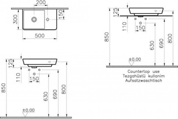 Раковина 50 см, без перелива Vitra Т4 4458B003-0041