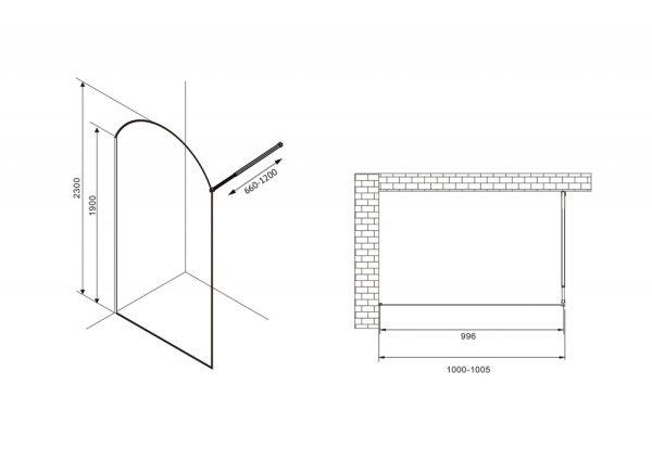 Душевая перегородка (100х230) ABBER Immer Offen AG64100BN8 черный