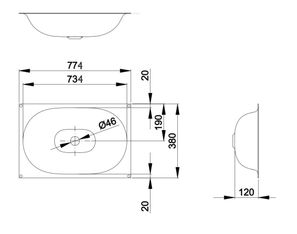 Раковина встраиваемая снизу (77,4х38) Bette Comodo A218-000