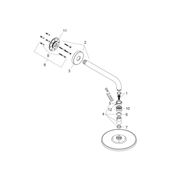 Верхний душ с кронштейном Hansgrohe Raindance S 240 1jet EcoSmart 27461000 хром