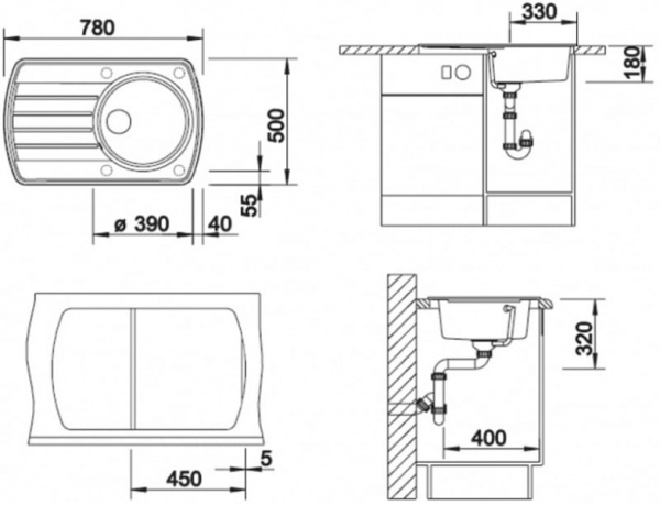 Мойка кухонная Blanco Rondoval 45 S Silgranit PuraDur (жемчужный), 520606