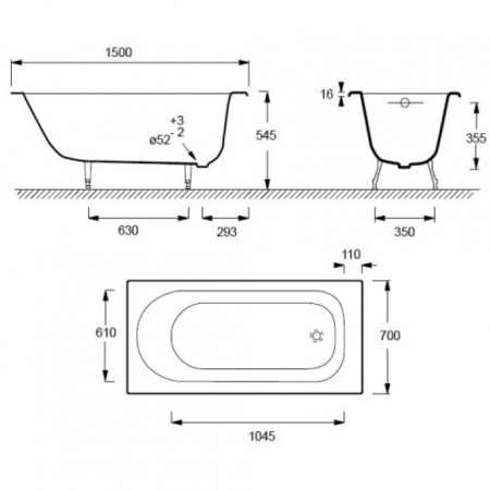Чугунная ванна (150х70) Jacob Delafon Soissons E2941-00  